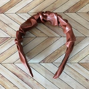 Sincerly Jules Brown Styling Faux Leather Scrunched Headband with Knotted Design